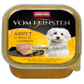 Деликатесен кучешки пастет VOM FEINSTEN 2 в 1 - фин пастет от говеждо + пълнеж  от вкусни яйца и шунка, за кучета над 1 година